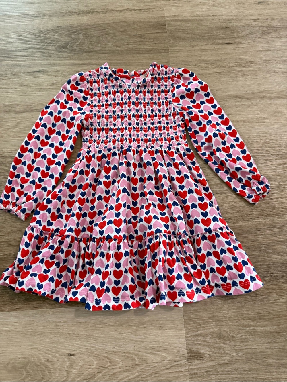 Mini Boden Pink Dress with Red and Navy Heart Print